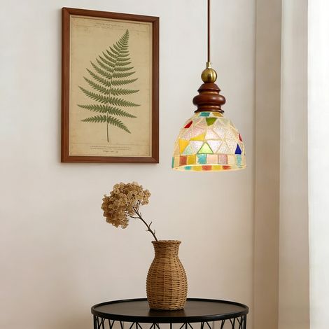 Suspension Vintage en Vitrail Ø18 cm, Lampe Suspendue avec Ampoule E27 Incluse, 3 Températures de Couleur, pour Îlot de Cuisine et Salle à Manger (1/5)