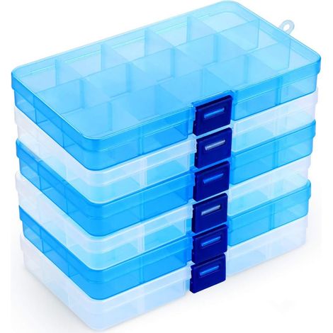 6 Pack Plastic Storage Box, 15 Grids Adjustable Compartment Dividers Organizer Box Storage Containers for Necklace, Earrings, DIY Items