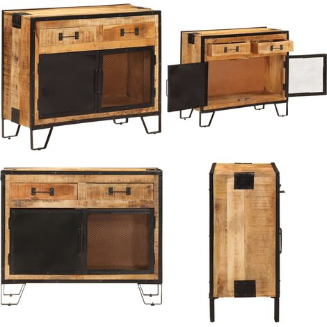 Buffet 80x31x66 cm bois de manguier brut massif et métal - Buffet - Meuble De Rangement - Commode - Armoire - Mobilier - Home & Living (1/5)