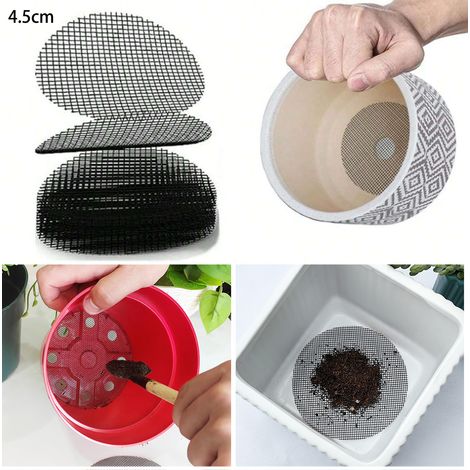 Tampon de maille de trou de Pot de fleur de 30 pièces, écrans de trou de Drainage de Pot de plante de 45mm, Anti-perte de sol, maille de tapis (1/5)