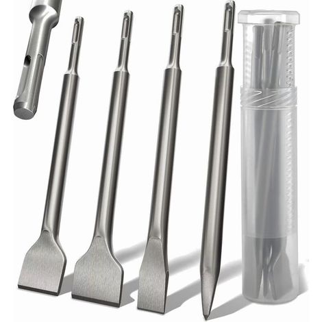 Set of 4 SDS Plus chisels - round handle, electric hammer, four-point round chisel, 142 x 250 curved chisel, extra-large flat chisel (1/5)