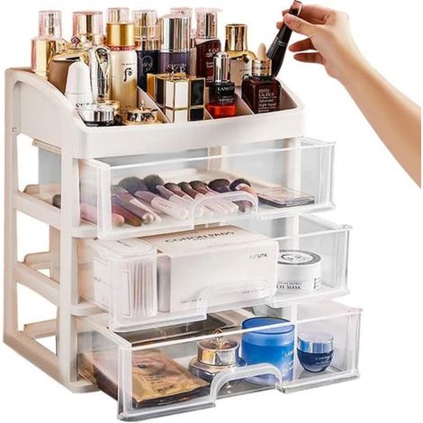 Présentoir à maquillage / Présentoir à maquillage - 6 compartiments et 3 tiroirs de rangement pour maquillage (1/5)