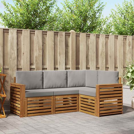 vidaXL Set divani con cuscino 4 pcs Grigio Naturale e Chiaro (1/4)