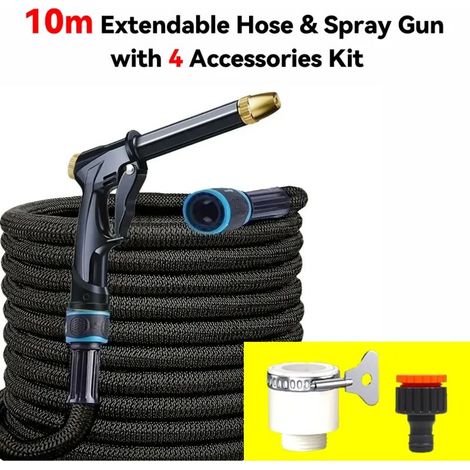 Ensemble pistolet à eau pour tuyau d'arrosage extensible, 3 extensions, tuyau en latex 4 couches, raccord rapide, arrosage du jardin et lavage de voiture (1/4)