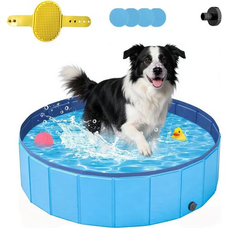 Piscine Pliable pour Chien 120 x 30 cm, pataugeoire Chien Pliable, revêtement antidérapant et Bouchon pour vidage sans Pompe en PVC Stable, pour Chiens, Chats et Enfants, Animaux domestiques, Chiot (1/5)