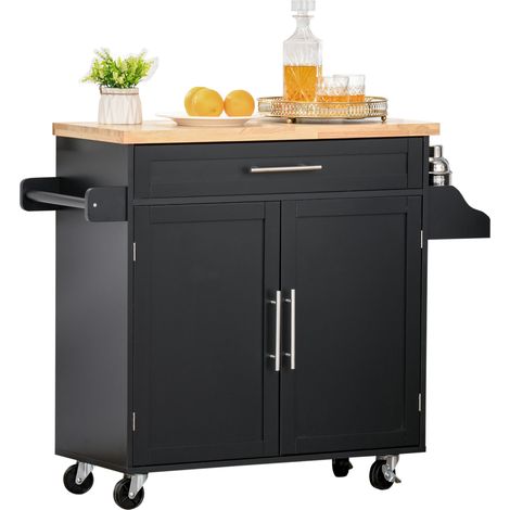 Desserte de cuisine avec placard à portes et étagère intérieure réglable, tiroir, barre et étagère à épices mobile, buffet à roulettes pour salle à manger, 109 x 40 x 89 cm, noir. produit de haute ... (1/5)