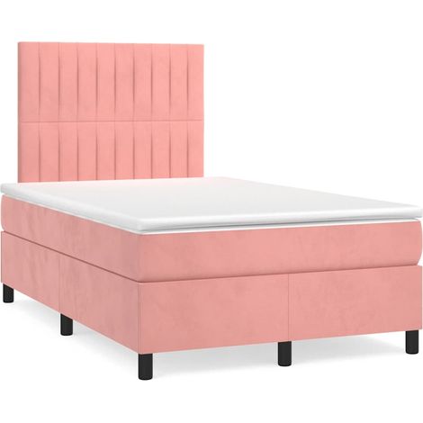 vidaXL Sommier à lattes de lit avec matelas rose 120x190 cm velours (1/5)