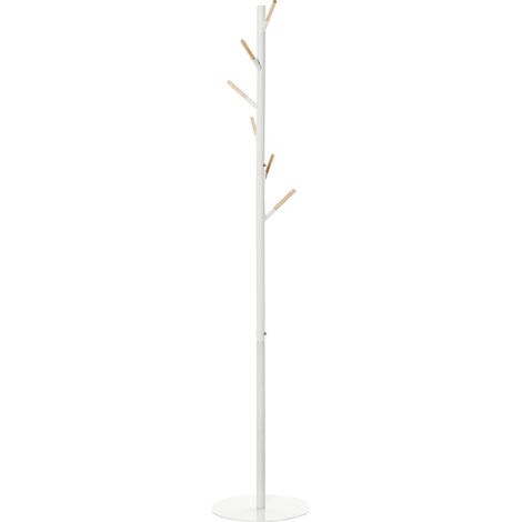 Perchero de pie madera 6 ganchos ropa bolsos salón entrada dormitorio 35x35x174 cm blanco