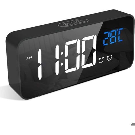 Réveil numérique, réveil LED avec fonction snooze, port de chargement USB (noir) (1/4)