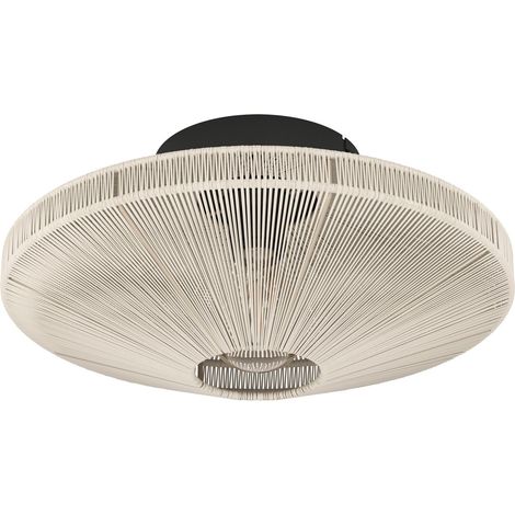 EGLO Deckenlampe Midsumer, Deckenleuchte aus Stoff, Deckenbeleuchtung Japanisch aus Metall in Schwarz und Naturgarn in Creme, Wohnzimmerlampe mit E27 Fassung, Ø 38 cm (1/4)
