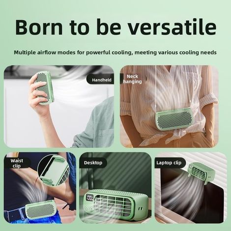 Ventilatore Portatile USB Doppio Motore Silenzioso 5 Velocità con Luce Notte LED in ABS Design Moderno Verde Ideale per Ufficio Viaggio e Campeggio (1/3)
