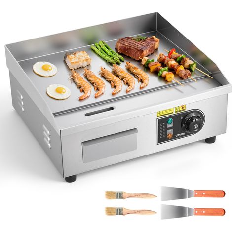 VEVOR Plancha Electrica 2800 W 450 x 300 mm, Control de Temperatura 50 a 300 °C, Parrilla de Encimera de Acero Inoxidable con Superficie Plana, 4 Almohadillas para los Pies, para Carne y Panqueques