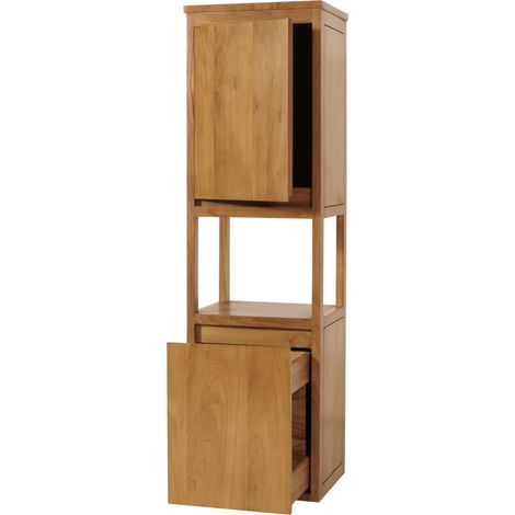 [NEUWERTIG] Teak-Hochschrank HHG-496, Badschrank Badregal Badezimmer, hochwertiges B-Grade-Teak (Kernholz, 20-30 Jahre), 141x41x36cm