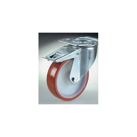 RUOTA SUPPORTO GIREVOLE CON FRENO POLIURETA 150X40