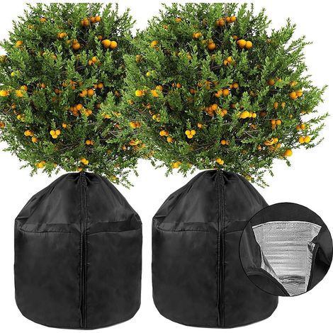 Lot de 2 housses de protection hivernales pour pots de fleurs (45 x 50 cm) - Housse antigel avec cordon de serrage et fermeture éclair pour arbres fr