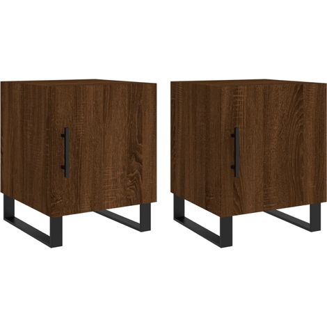Juego de 2 mesitas de noche con compartimento con puerta 40x40x50cm madera de ingeniería marrón y hierro DEC035849