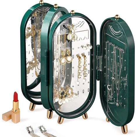 JSSEVN - Jewelry Box Stand, Jewelry Box with Mirror, Large Capacity and High Quality Gifts (Green) (1/5)