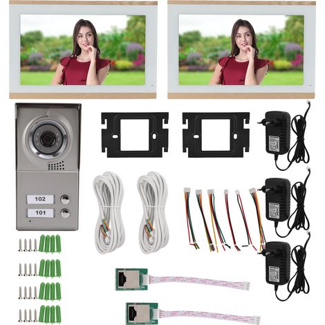 Sonnette vidéo WiFi 10 pouces 2 moniteurs Vision nocturne Détection de mouvement Audio bidirectionnel Interphone sans fil pour Tuya 100-240V Prise UE (1/5)