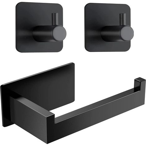 Porte-papier toilette sans perçage, porte-papier toilette auto-adhésif, porte-papier toilette en acier inoxydable, porte-papier toilette avec 2 crochets pour serviettes, pour salle de bain et cuisine, (1/4)