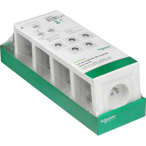 Schneider Electric – Lot de 5 prises 2P+T à vis blanc – Bornes automatiques – Sécurité enfant – Intensité 16A – Fixation stable (1/5)