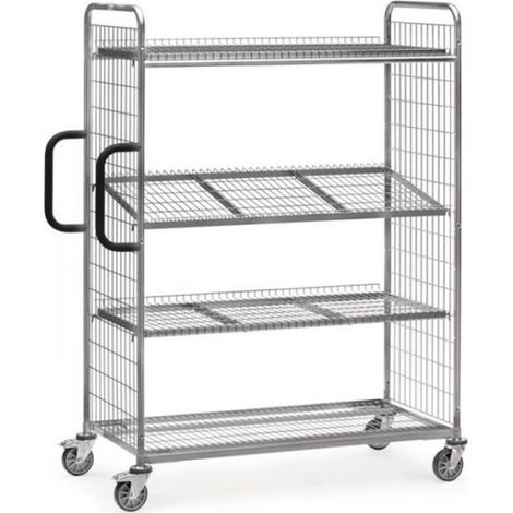 Fetra Kommissionierwagen 1250x610mm aus Drahtschweißgitter, 1825mm hoch mit 4 Gitterböden
