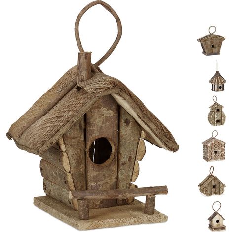 Relaxdays Hanging Decor Birdhouse, Untreated Wood, Balcony, Patio, Garden, Nesting Aid, 28.5 x 20.5 x 17.5 cm, Natural
