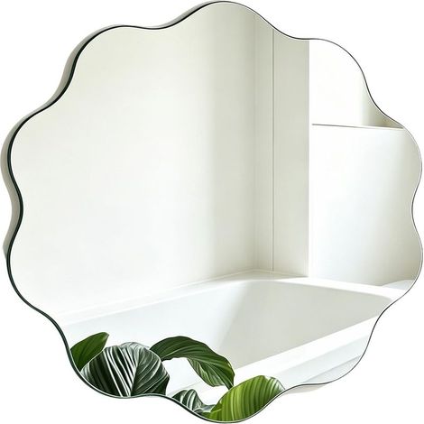 Miroir Mural Rond 30 cm Adhésif Acrylique avec Bord Ondulé, Miroir à Coller Décoratif pour Salle de Bain, Chambre, Entrée (1/5)