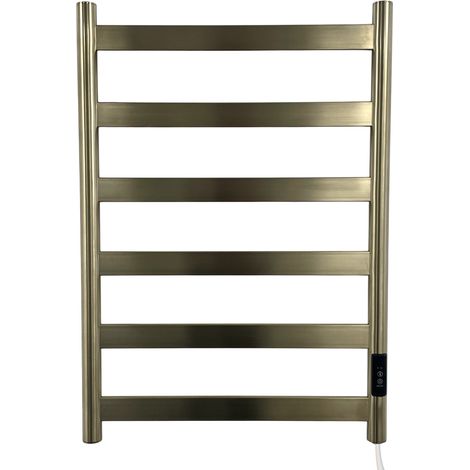 FALA Electric Brushed Brass Towel Rail Flat Tube 700mm High x 400mm Wide Stainless Steel Finish Energy Efficient Bathroom Towel Radiator (1/5)