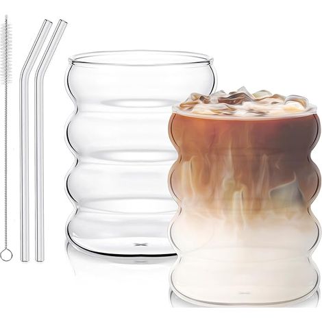 Verres de verres à café avec pailles en verre pour gastronomie eau jus de fruits bière universels (1/5)