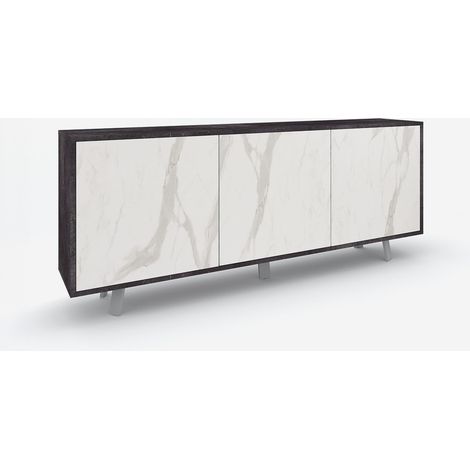 Madia buffet 3 ante design moderna Velbruk - Nero - Marmo Calacatta