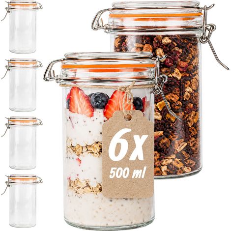 Relaxdays Einmachgläser, 6er Set, 500 ml, Deckel mit Bügelverschluss, Einkochen, Aufbewahren, Vorratsgläser, transparent