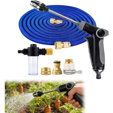 Nettoyeur Haute Pression,(Tuyau Extensible de 2.5 m) Pistolet Haute Pression avec Réservoir à Mousse et Raccords Métalliques pour Lavage Voiture Jardin Terrasse (1/5)