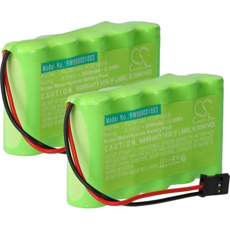 vhbw 2x Akku kompatibel mit Futaba 10J, 14SG, 4PKS, 4PL, 6J, 8J Transmitter (2000 mAh, 6 V, NiMH)