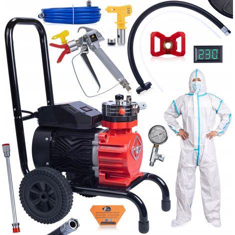Rosfix Set Red Strong Storm 1100 RSS05 – Airless Farbspritzgerät 3500 W, 22 MPa, 18 l/min  LCD-Display, 8 m Schlauch, Pistole, Düse 517, Kombi  Profi Lackierzubehör