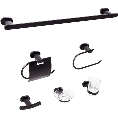6-Piece Bathroom Hardware Set TOCOPILLA with Towel Bars and Hooks Black
