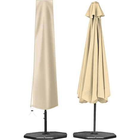 Couverture de Parasol,Housse de Parasol Double Couche Imperméable Anti-UV Robuste en Tissu Oxford 210D Housse Protection pour Parasol avec Fermeture à glissière (190×30×50cm,Beige)