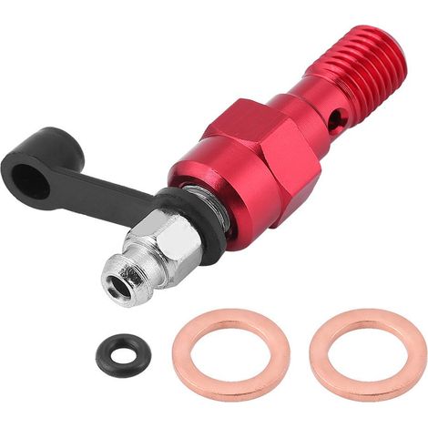 Vis de purge de boulon de , 1.0mm vis de purge d'étrier de maître-cylindre de frein de moto boulon Banjo + capuchon anti-poussière (1 pc)(rouge) (1/5)