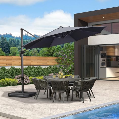 PURPLE LEAF Parasol Déporté en Aluminium Ø 3,3 M Rond, Parasol de Jardin Extérieur, Adapté pour Balcon, Piscine, Terrasse, Gris