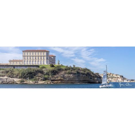 Tableau sur toile Notre-Dame vue île Frioul 30x97 cm - Impression sur Toile Murale Décorative - Image imprimée en HD sur Toile - Toile sur Châssis en Bois FSC - Fabriqué en France (1/4)