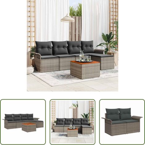 vidaXL Jardin -  Ensemble de canapé de jardin avec coussin 6 pcs Gris polyrotin (1/5)
