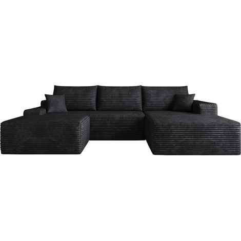 Canapé d'angle modulaire 270 cm avec chaise longue en velours côtelé noir, sans montage (1/5)