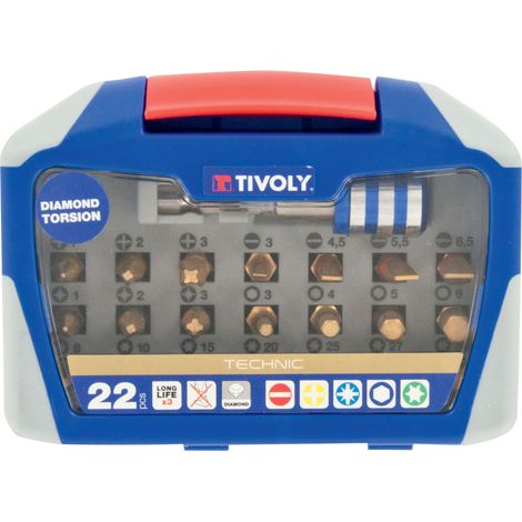 Tivoly • Box mit 22 Teilen – 21 Diamant-Drehbits + 1 magnetischer Schnellwechsel-Bithalter (1/3)