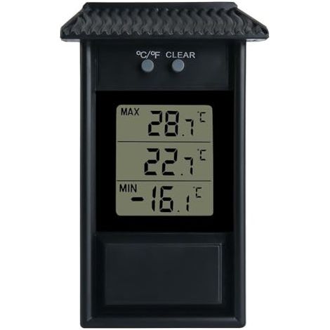 Thermomètre numérique pour serre – Surveille les températures minimales maximales pour jardin, serre, maison, intérieur, extérieur, montage mural facile (noir) (1/5)