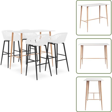 5-tlg. Bar-Set Weiß - Bar Set - Bartisch - Barhocker - Kücheninsel - Wohnzimmer Dekoration (1/5)