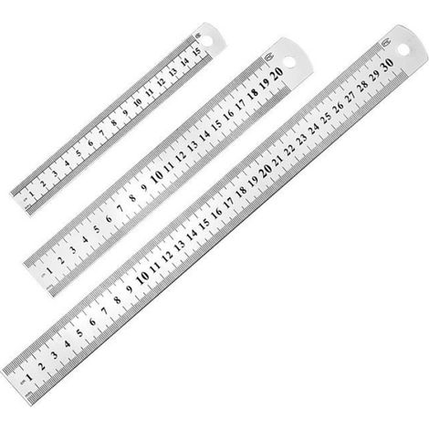 3 Règles Acier Inoxydable 15/20/30cm - Outil Étudiant/Bureau - Argent (1/5)
