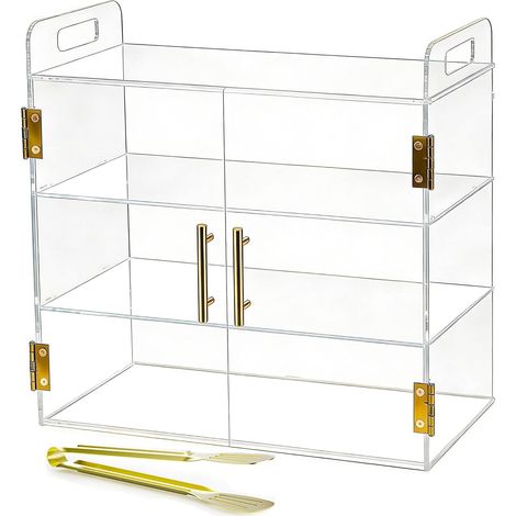 Bakery Display Cabinet 3 Tier with Elastic Automatic Door and Handle, 49.5cm x 26cm x 38cm Acrylic Clear Pastry Display Box for Bread Dessert Cookie Baking (1/5)