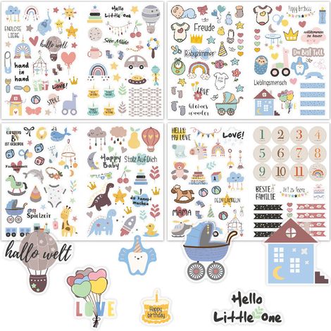 Sticker Babyalbum - 215 Motifs par Lot - Scrapbooking Enfant - A4 - Pour Albums Photos Bébé Fille Garçon - 4 Pièces (1/5)