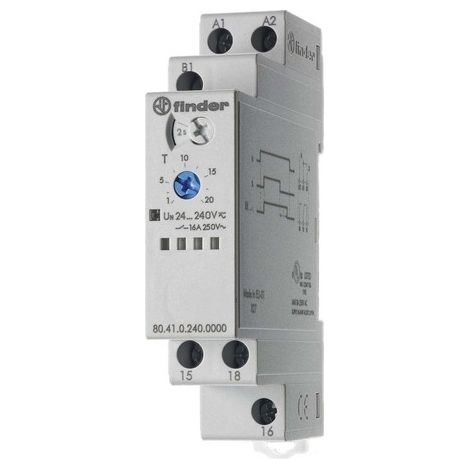 FINDER 804102400000PAS RELAIS TEMPORISÉ MODULAIRE FONCTION BE 1RT 16 A DE 24 À 240 VAC/DC 0,1 S À 24 H
