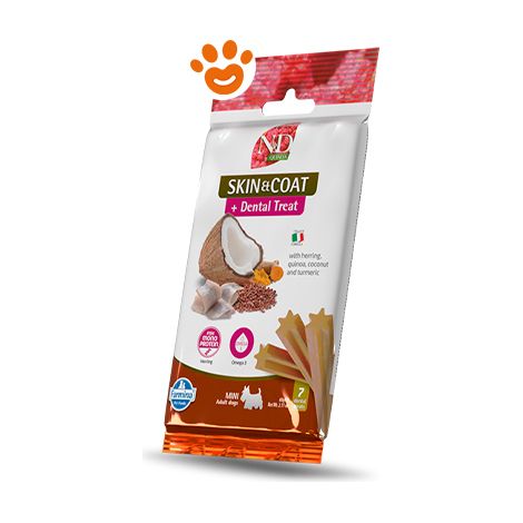 Farmina Dog Snack Dental Treat N&D Quinoa Skin&Coat Aringa Mini - Confezione 60 Gr - Snack