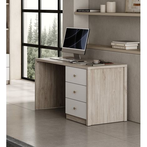 Bureau enfant contemporain chêne ivoire/blanc Enora (1/4)